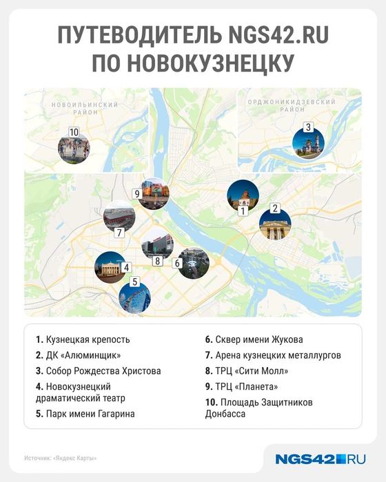 Возможный маршрут по интересным местам Новокузнецка | Источник: Юрий Скулыбердин / Городские медиа
