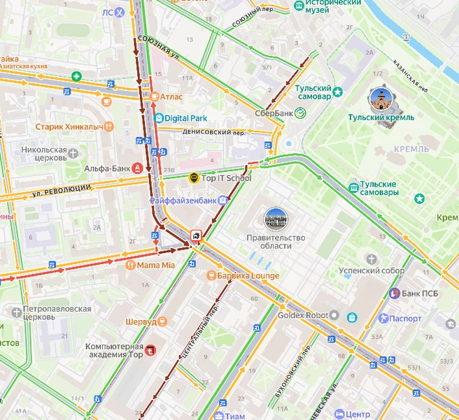 Пробка в районе ДТП | Источник: yandex.ru/maps