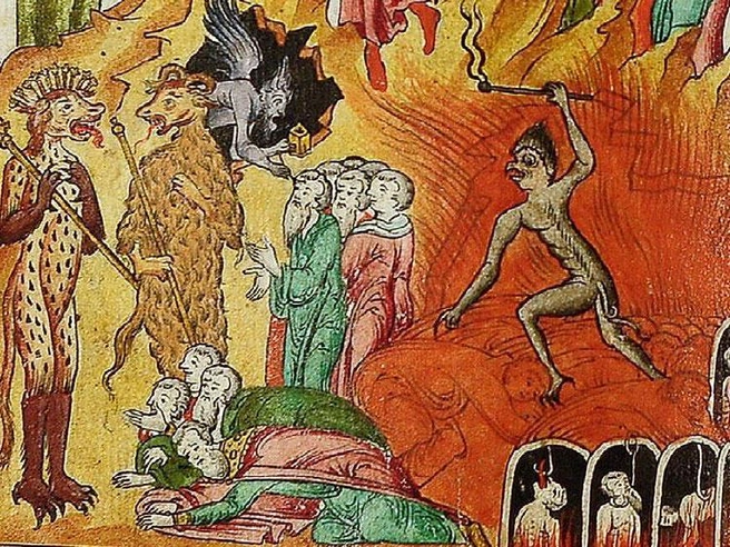 Миниатюра из Толкового Апокалиписа, XVIII век. Фрагмент. | Источник: из книги Владимира Рябова «Русская фольклорная демонология»