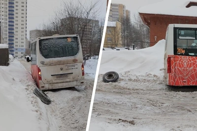 Bus loses wheel on snowy street in Perm's Motovilikha district