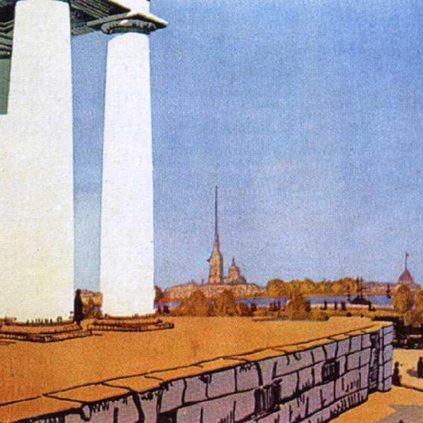 Анна Остроумова-Лебедева. «Петербург. Вид на колонны Биржи и Петропавловскую крепость». 1908 | Источник: Wikimedia Commons