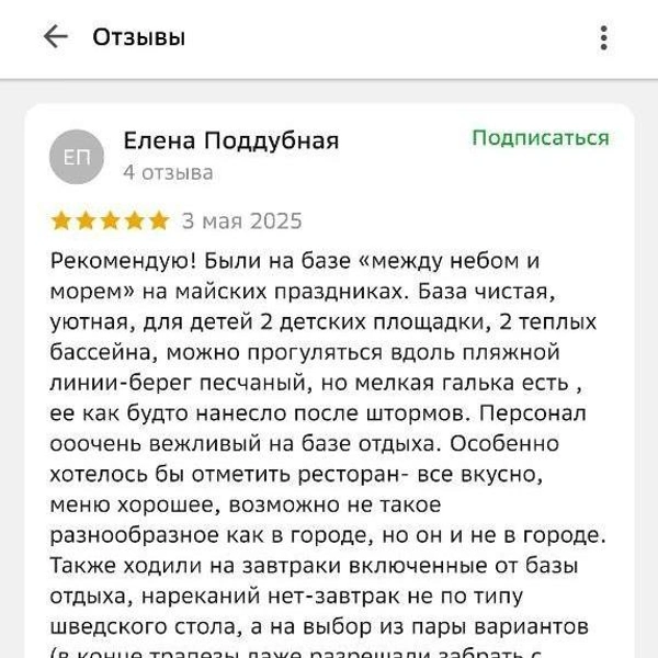 Отзывы о базе отдыха «Между небом и морем» (Зарубино) | Источник: 2ГИС