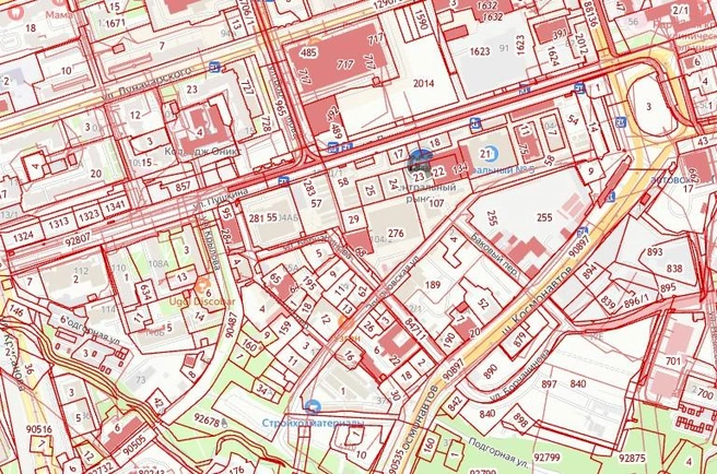 На территории ЦКР десятки участков | Источник: ik2map.roscadastres.com