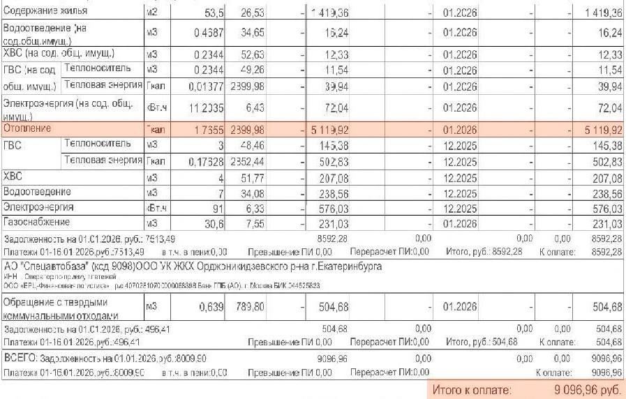 И снова 5000 рублей только за одно отопление | Источник: читательница E1.RU Светлана