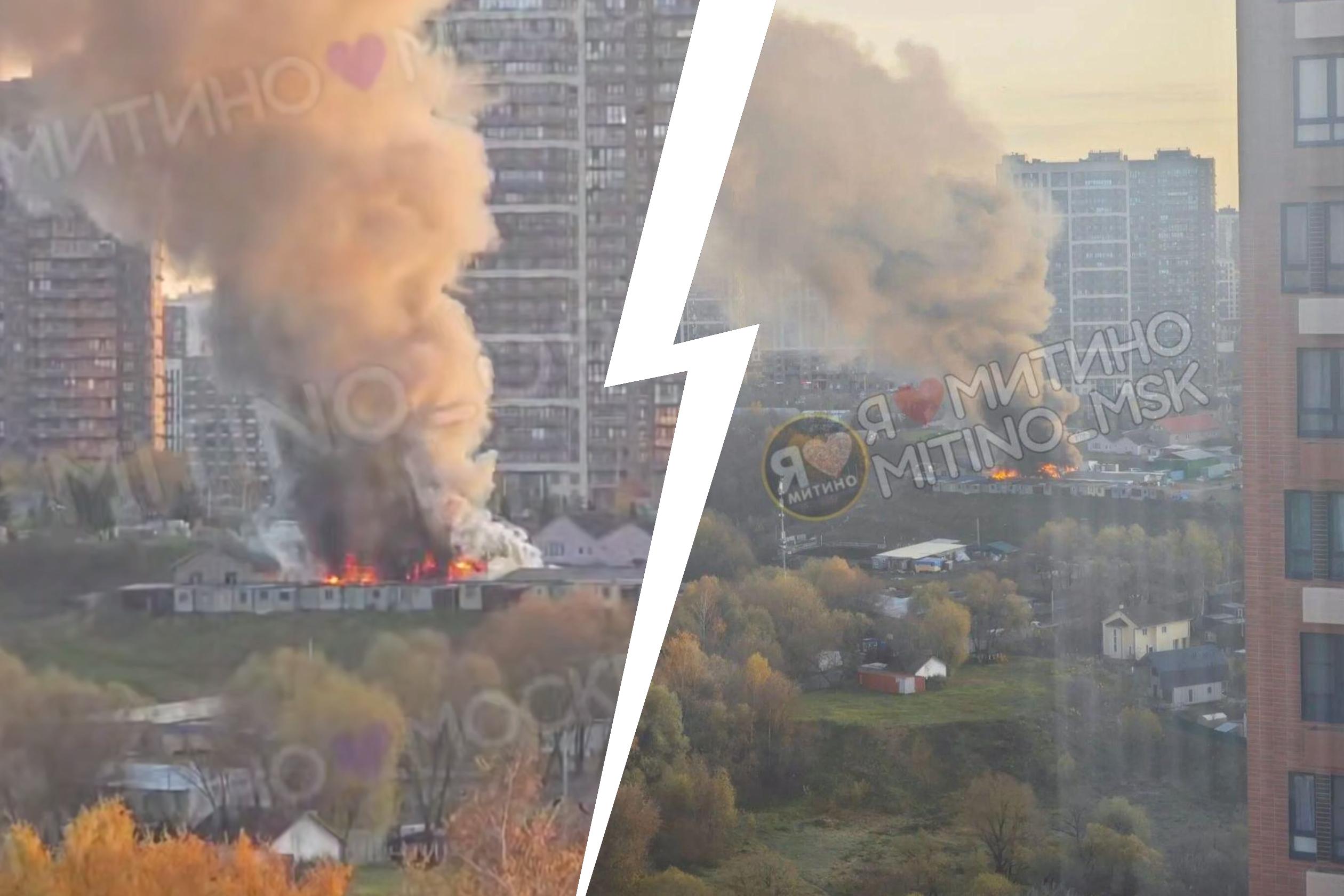 Крупный пожар в Красногорске — густой дым виден из Москвы