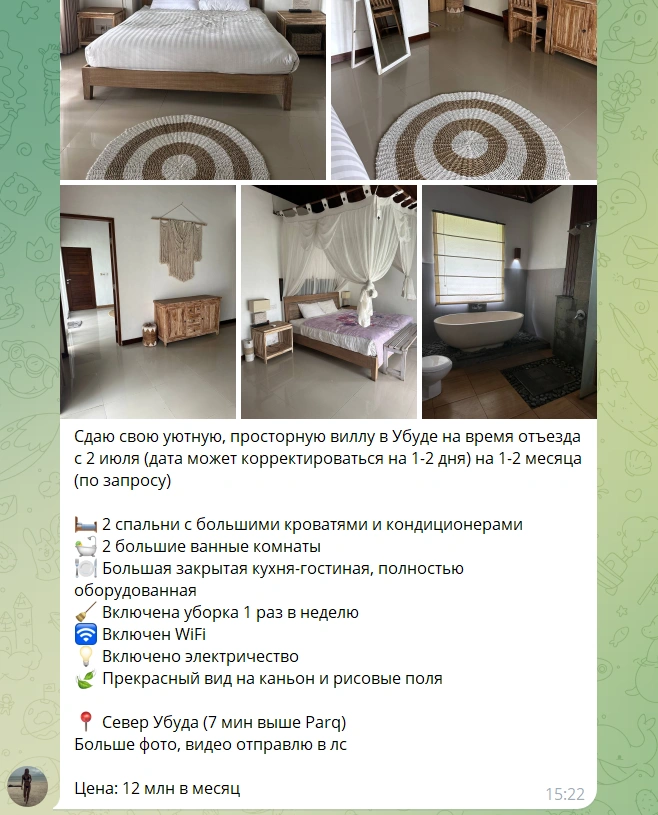 Источник: Villa for Rent in Bali / Telegram