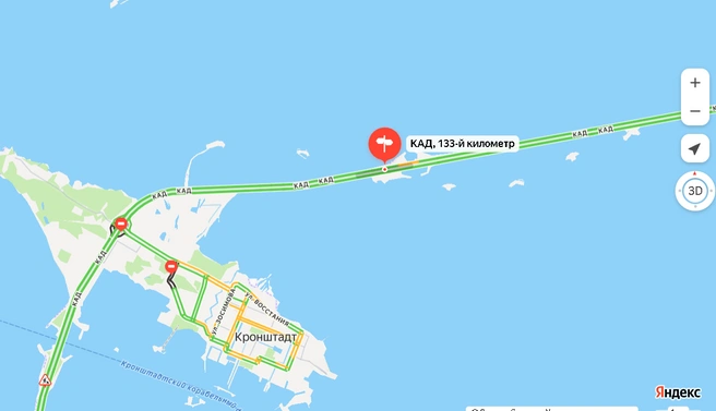 Дорогу на дамбе сузят до одной полосы в обе стороны | Источник: Яндекс.Карты