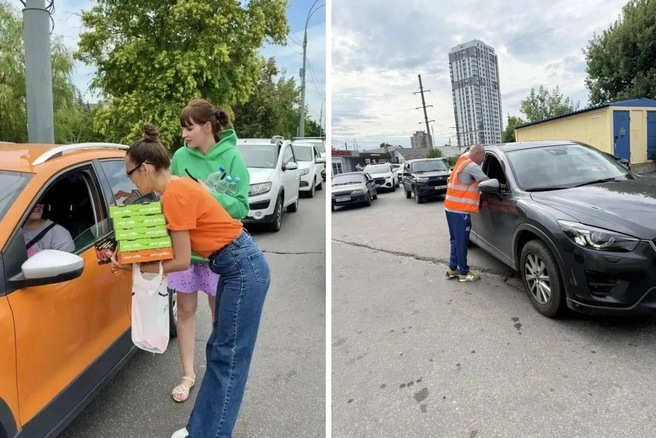 Водителям на АЗС в Липецке помогают волонтеры и представители бизнеса | Источник: Игорь Артамонов / T.me
