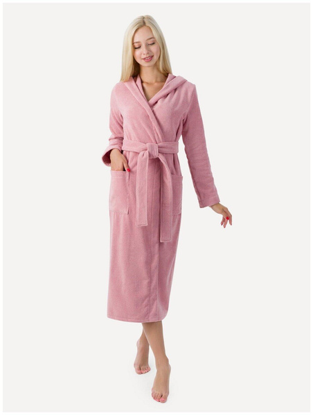 Женский халат с капюшоном, пудрово-розовый