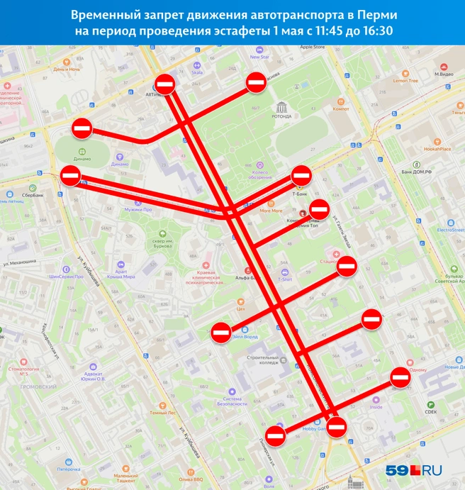 Комсомольская площадь будет открыта только для левого поворота и разворота со стороны Тихого Компроса | Источник: Кирилл Хафизов, «Яндекс.Карты»