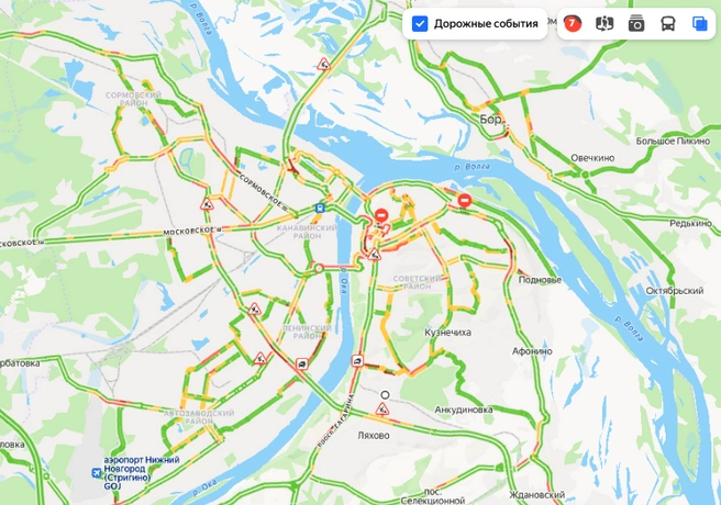 Пробки в Нижнем Новгороде вечером 25 сентября | Источник: Яндекс Карты