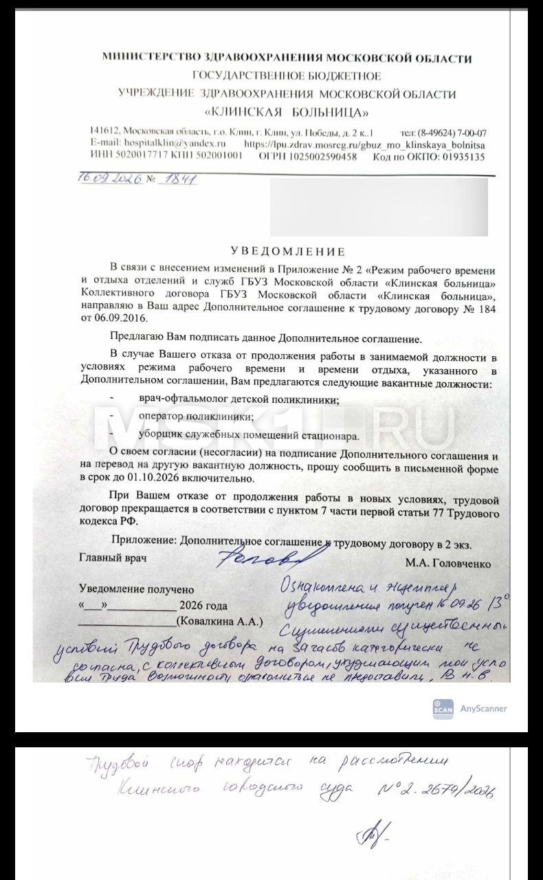 Предложения больницы о смене деятельности | Источник: документы предоставлены юристом Ириной Чекановой