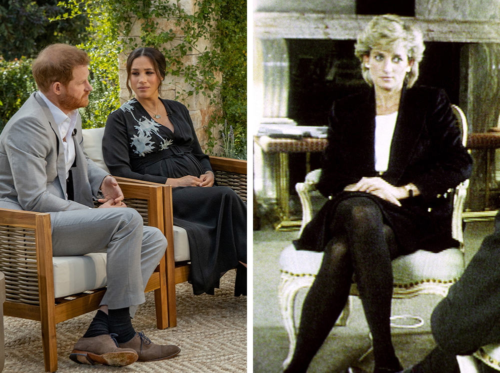 Кадр из интервью Сассекских Опре Уинфри; кадр из интервью принцессы Дианы Мартину Баширу | marieclaire.ru