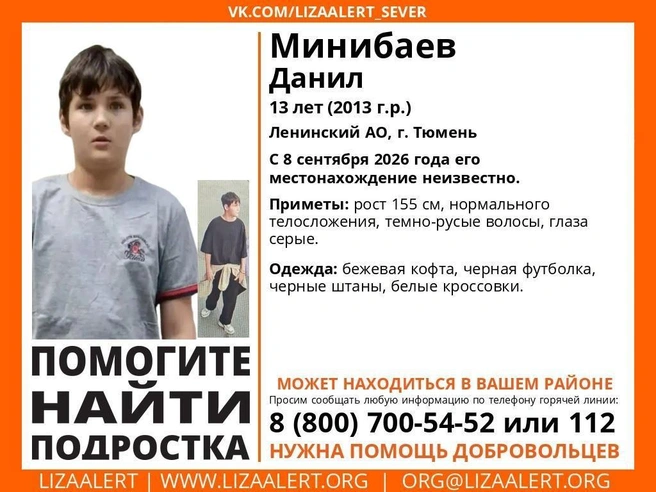 Источник: Поисковый отряд «ЛизаАлерт» Тюменской области