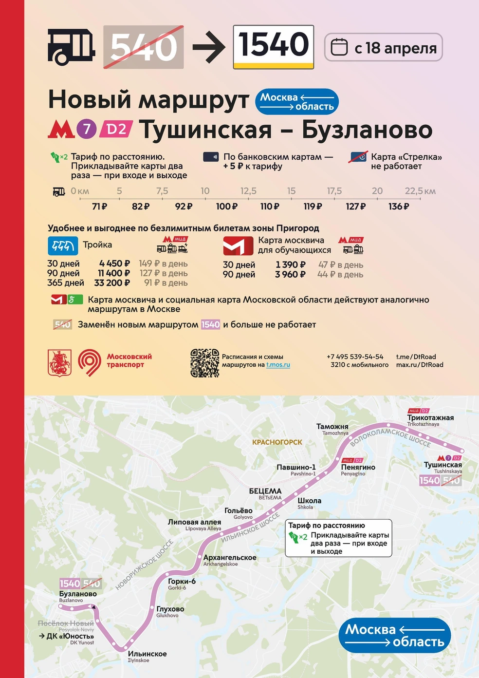 Инфографика нового маршрута № 1540 от дептранса Москвы | Источник: Дептранс Москвы / T.me