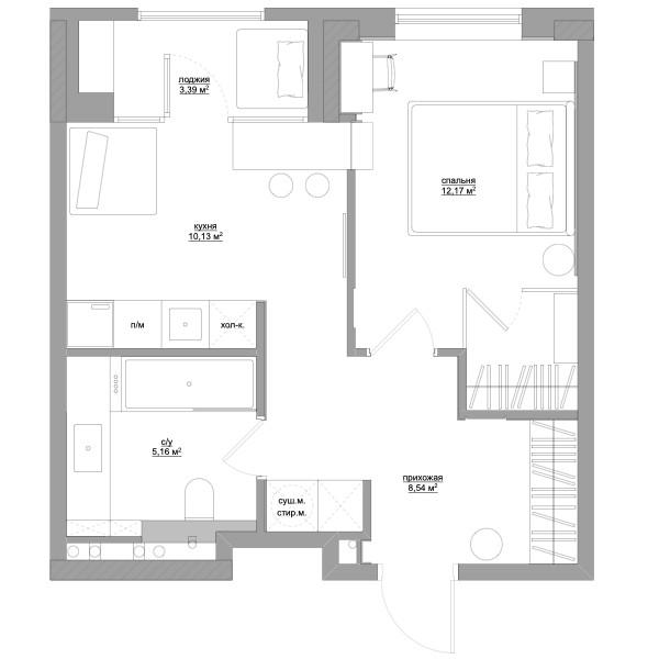 Минималистичная квартира 39 м² для девушки в Москве