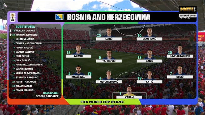 Состав боснийцев. Джеко остался в запасе | Источник: matchtv.ru 