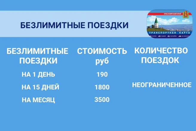 Чтобы месяц кататься на общественном транспорте без ограничений, заплатить нужно 3&nbsp;500 рублей | Источник: Департамент транспорта Красноярска / Telegram