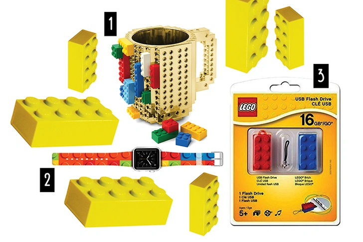 1. Кружка, Thinkgeek. 2. Часы, Apple Watch. 3. Флешки, Lego