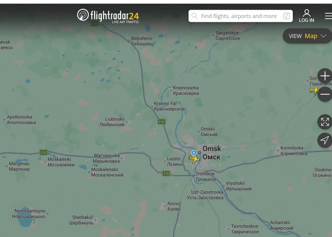 Небо над Омском почти пустое | Источник: flightradar24.com