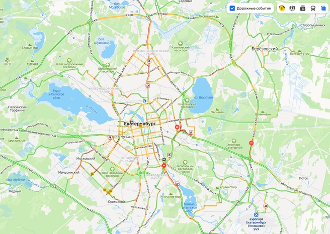 Смертельная авария и жуткие пробки. Что творилось на уральских дорогах после ледяного дождя и снегопада | Источник: «Яндекс Карты»