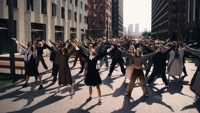 Одна из массовых сцен в современном антураже | Источник: «Кинопоиск»