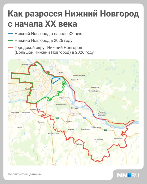 Границы Нижнего Новгорода в начале XX века и сейчас | Источник: Полина Авдошина / Городские медиа