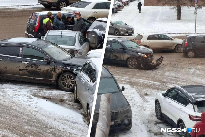 Водитель врезался в припаркованные авто | Источник: читатель NGS24.RU