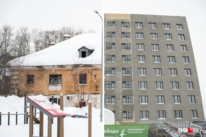 Пока на одних участках КРТ еще стоят аварийные дома, на других — вовсю кипит стройка. Но в ближайшие годы все они преобразятся | Источник: Василина Любимова / 59.RU