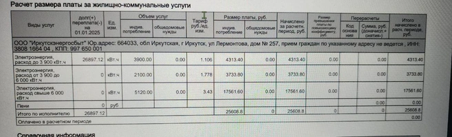 Платёжка за январь | Источник: предоставлено подписчиком