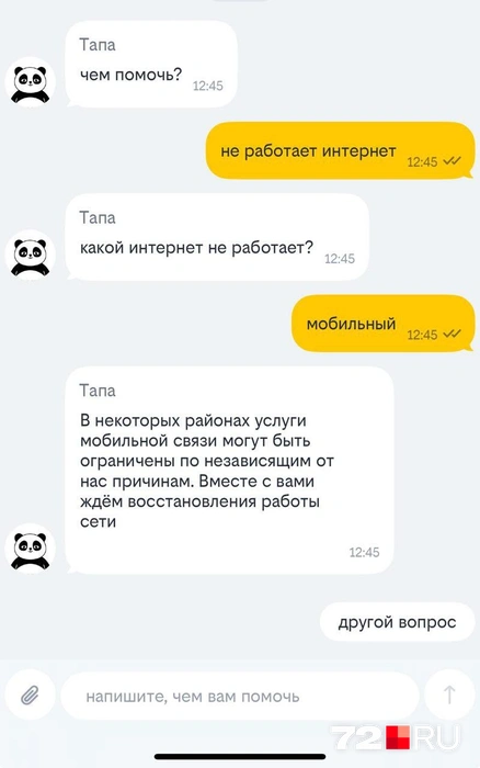 В вот так — аналогичный онлайн-помощник «Билайна» | Источник: читатель 72.RU