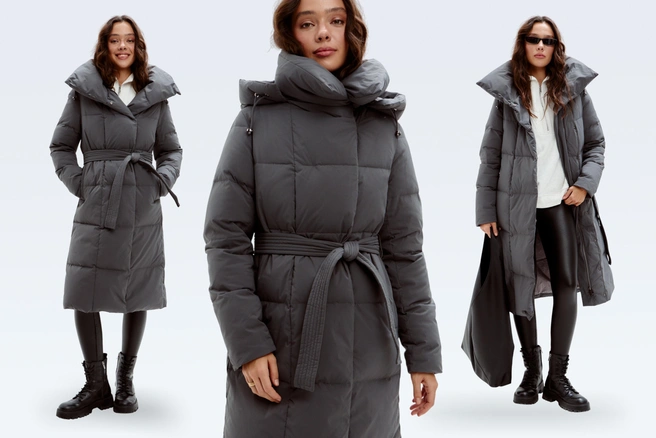 Элегантное пальто на натуральном пуху с поясом, подчеркивает талию, отлично сочетается с женственными образами | Источник: O’HARA