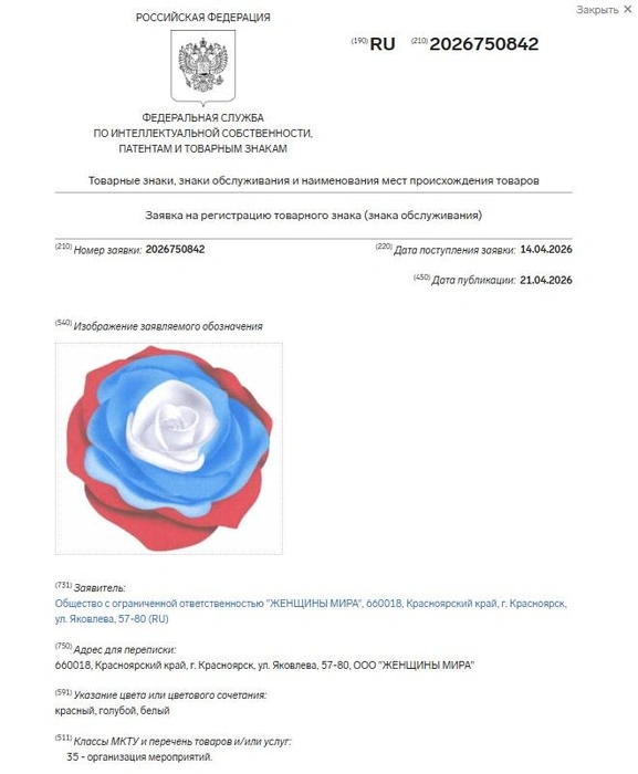 Изображение розы начали регистрировать незадолго до начала судебных разбирательств | Источник: ООО «Женщины мира» / focus.kontur.ru