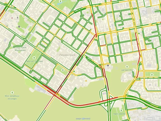 Всё от Амундсена до Московской отмечено красным (причем в сторону Академического ситуация хуже) | Источник: 2ГИС
