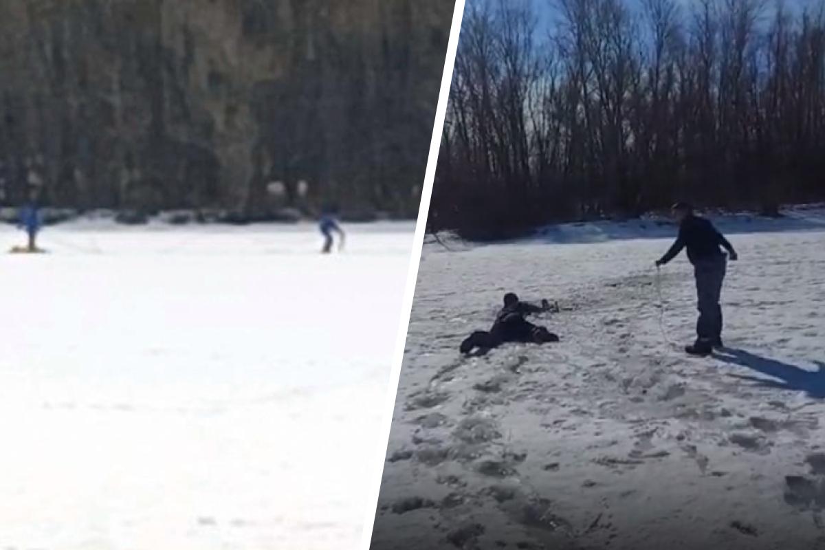 На реке Самара рыбак провалился под лед и умер. Очевидцы рисковали жизнями, чтобы его вытащить — видео