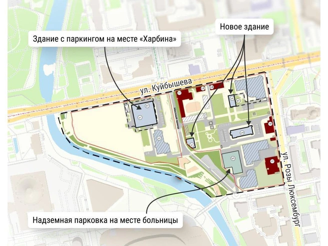 Пустырь на Куйбышева займёт торгово-офисный центр с автостоянкой. | Источник: Филипп Сапегин / E1.RU