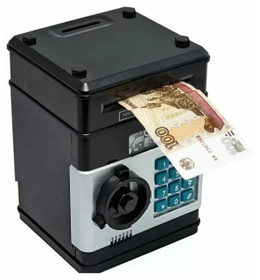 Копилка-сейф электронная для денег с кодовым замком и купюроприемником, цвет черный
