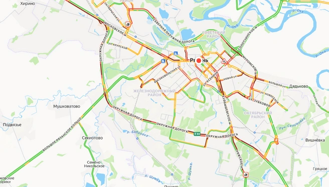 Все выезды Рязани перекрыты | Источник: yandex.ru/maps
