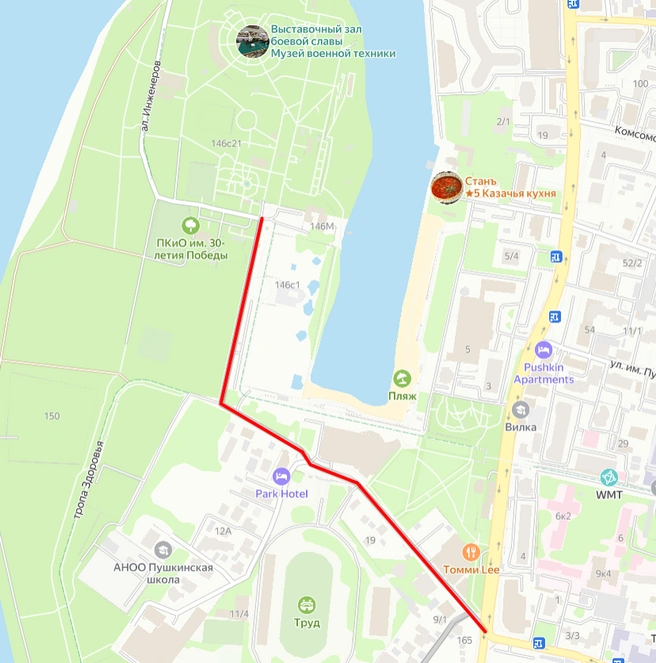 Отметили на карте участок, где нельзя будет проехать | Источник: yandex.ru/maps