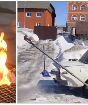 Русские мастера сделали из «Жигулей» катапульту, которая стреляет кирпичами (видео)