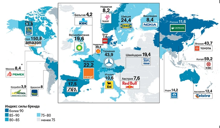 Карта: самая дорогая компания в каждой стране