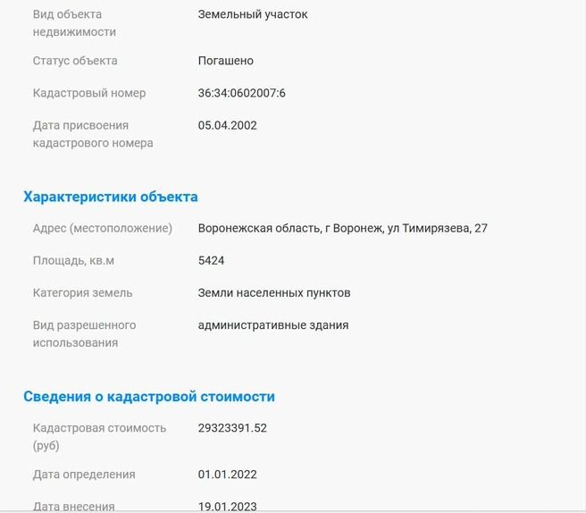 Участок с кадастровой стоимостью 29,3 миллиона под строительство административного здания «Выбор» получил без торгов по надуманным основаниям | Источник: Росреестр / rosreestr.ru