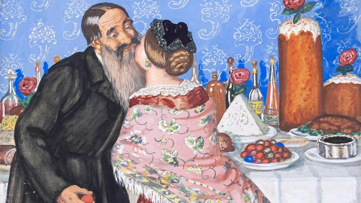 Фрагмент картины Б. Кустоиева «Пасхальный обряд. Христосование». 1916. Дом-музей Б. М. Кустодиева, Астрахань | Источник: архив пресс-служб