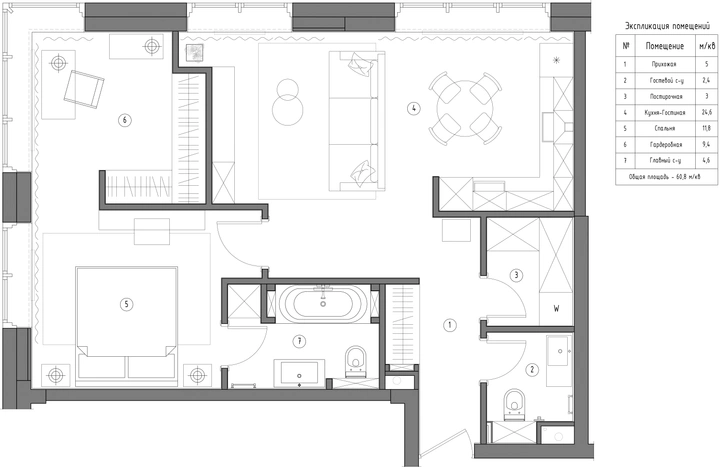 Светлая квартира 60 м² для молодой пары из Петербурга