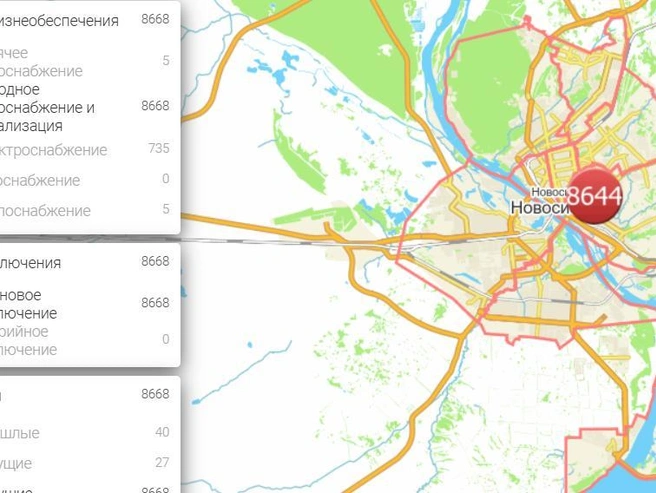 Согласно информации с муниципального портала, отключения затронут более 8,5 тысяч зданий. | Источник: map.novo-sibirsk.ru
