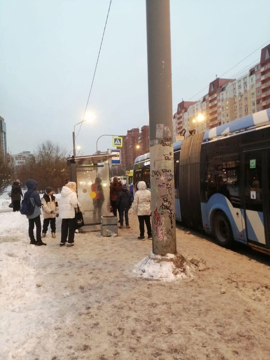 На Ленинском женщина поскользнулась на остановке. Доставать пришлось практически из-под троллейбуса | Источник: t.me/Megapolisonline