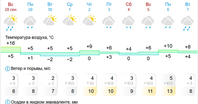 В пятницу ожидается первый снег | Источник: GISMETEO
