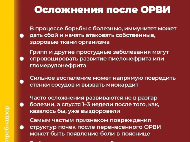 Последствия перенесенного на ногах ОРВИ | Источник: Роспотребнадзор по Ярославской области / Telegram