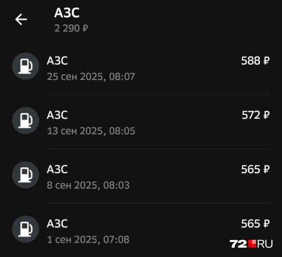 Тюменец показал траты на бензин. Каждый раз он заправляет 10 литров | Источник: читатель 72.RU 