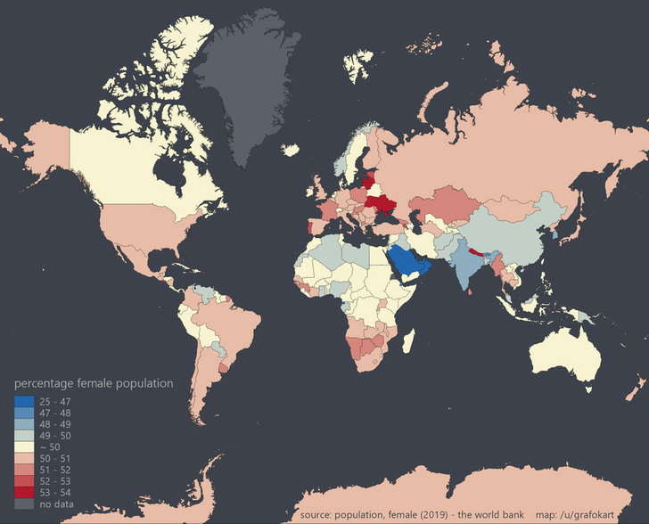 Фото №2 - Карта: число женщин в странах мира